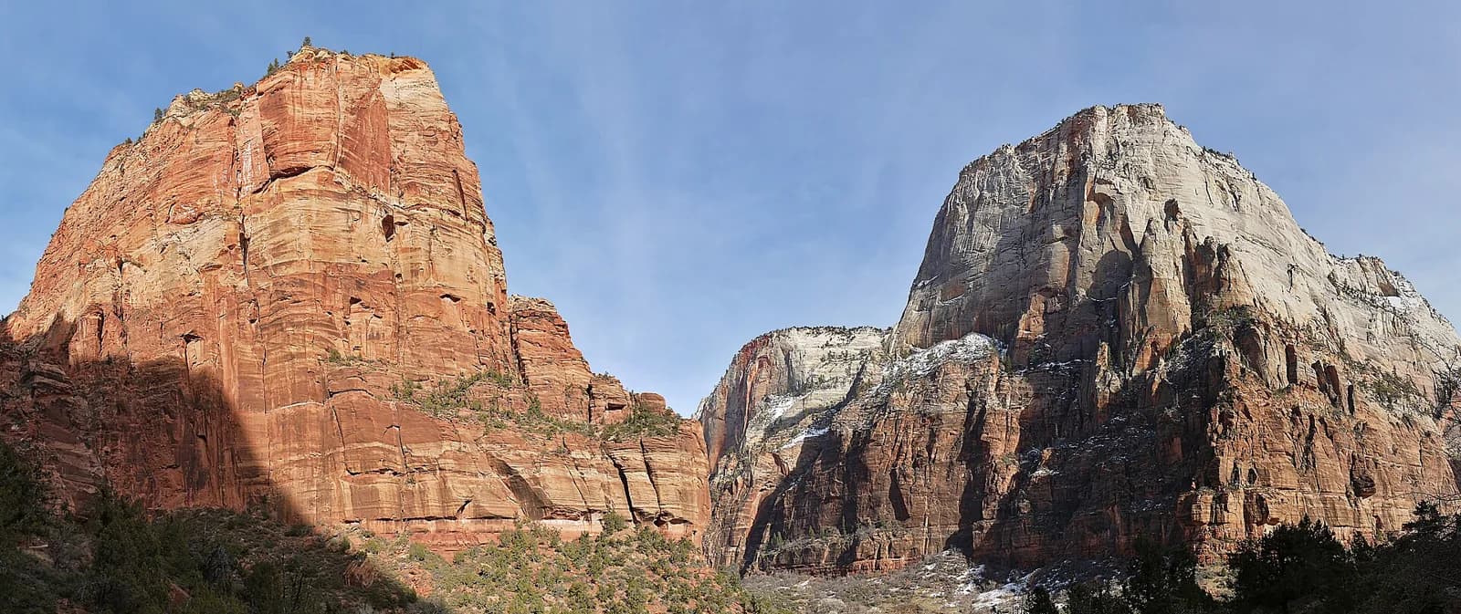 Angels Landing and the Great White Throne rising above Zion Canyon